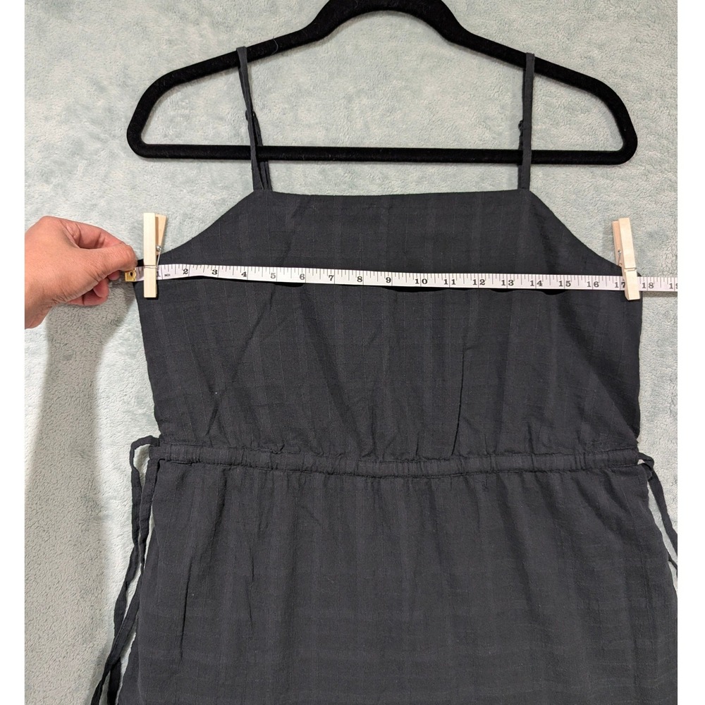 GAP Tiered Mini Dress Black Cotton Square Neck Drawstring Waist Pockets Tall M - Picture 10 of 12